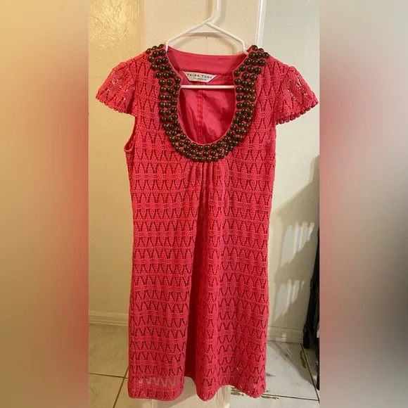 Trina Turk pink Lace Studded Collar Dress Sz 4